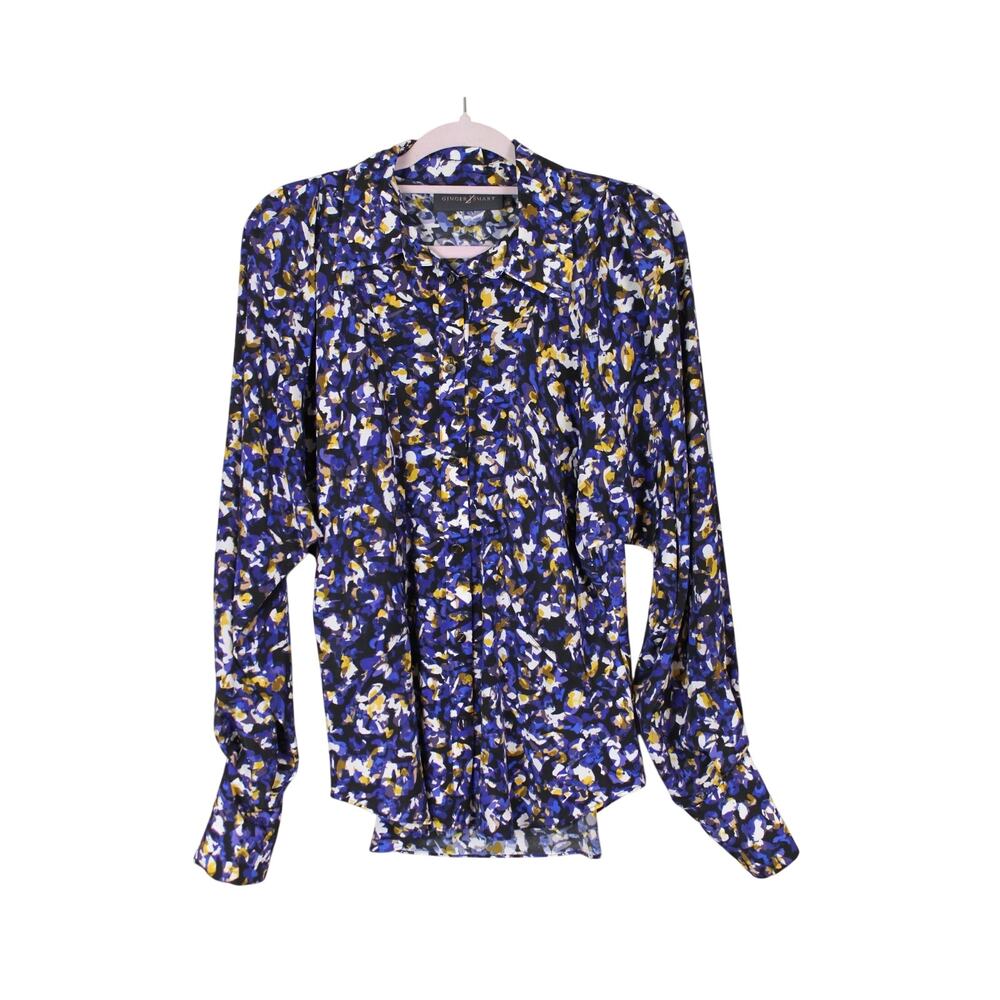 Ginger Smart Chic Stylish Vibrant Floral Silk Blend Dressy Button Up Blouse 12